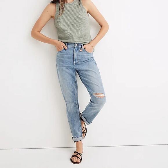 Madewell Denim - Madewell | Women’s The High-Rise Slim Crop Boyjean Elkhart Wash Distressed Light